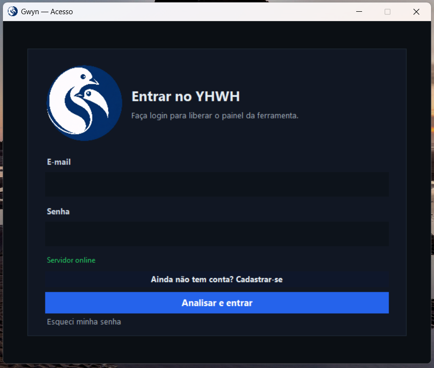 Tela de login com opção de recuperação de senha por e-mail